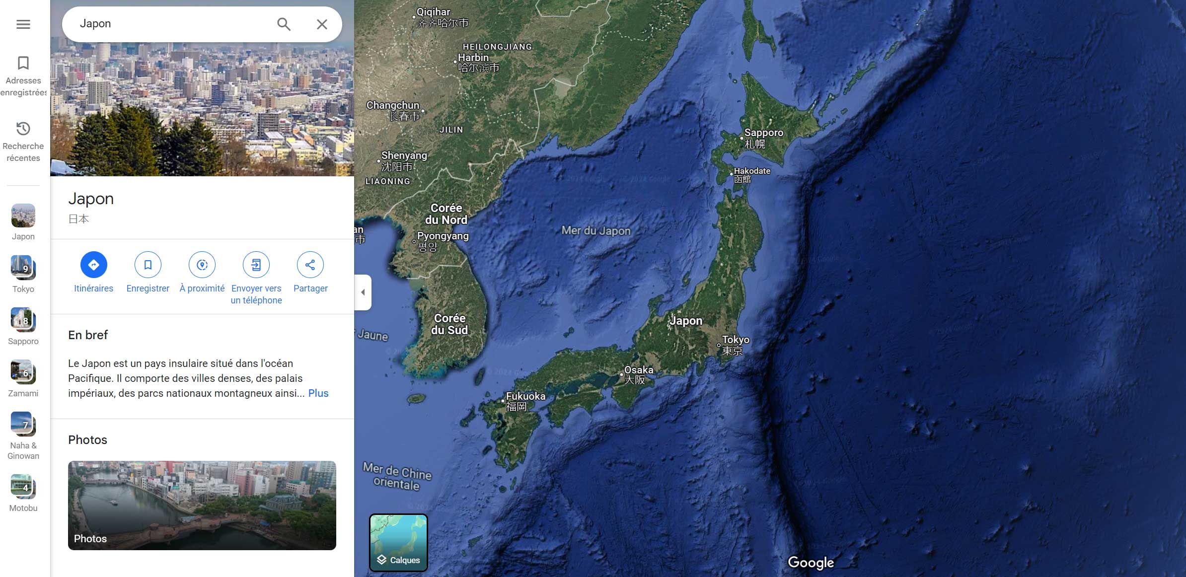 Carte du Japon sur Google Map