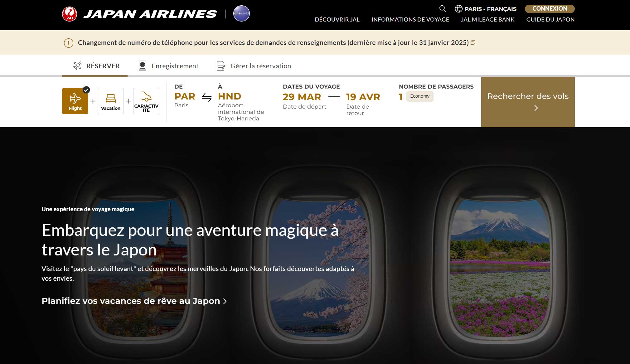 Réserver un billet d'avion - Japan Airlines